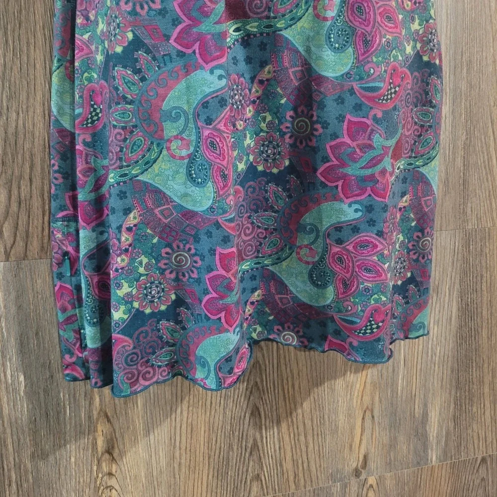 VTG Title Nine Athletic Dress M Floral Paisley Faux Roll Tab Slv Scalloped Hem - Picture 6 of 12